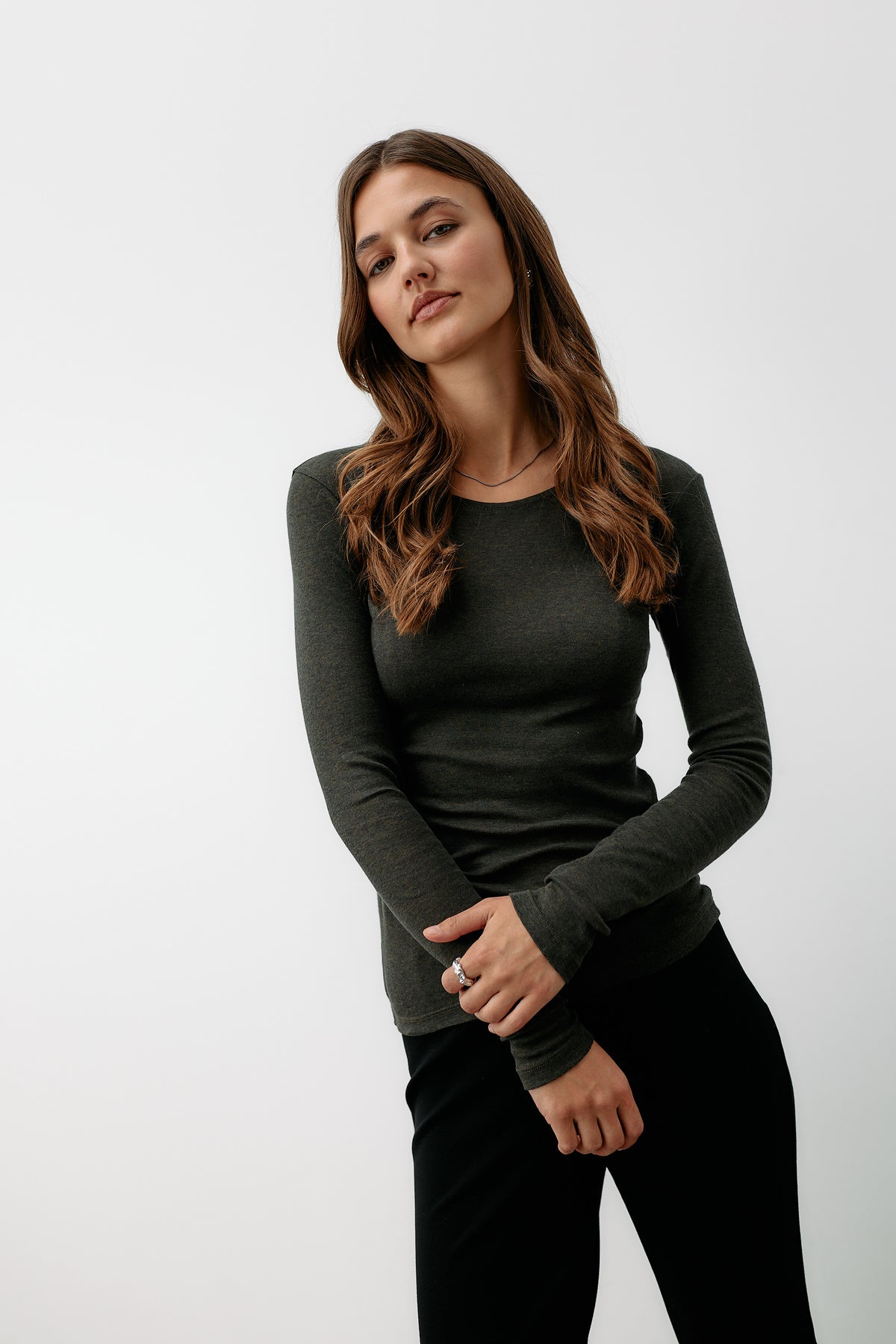 Light Cotton Long Sleeve - olive melange