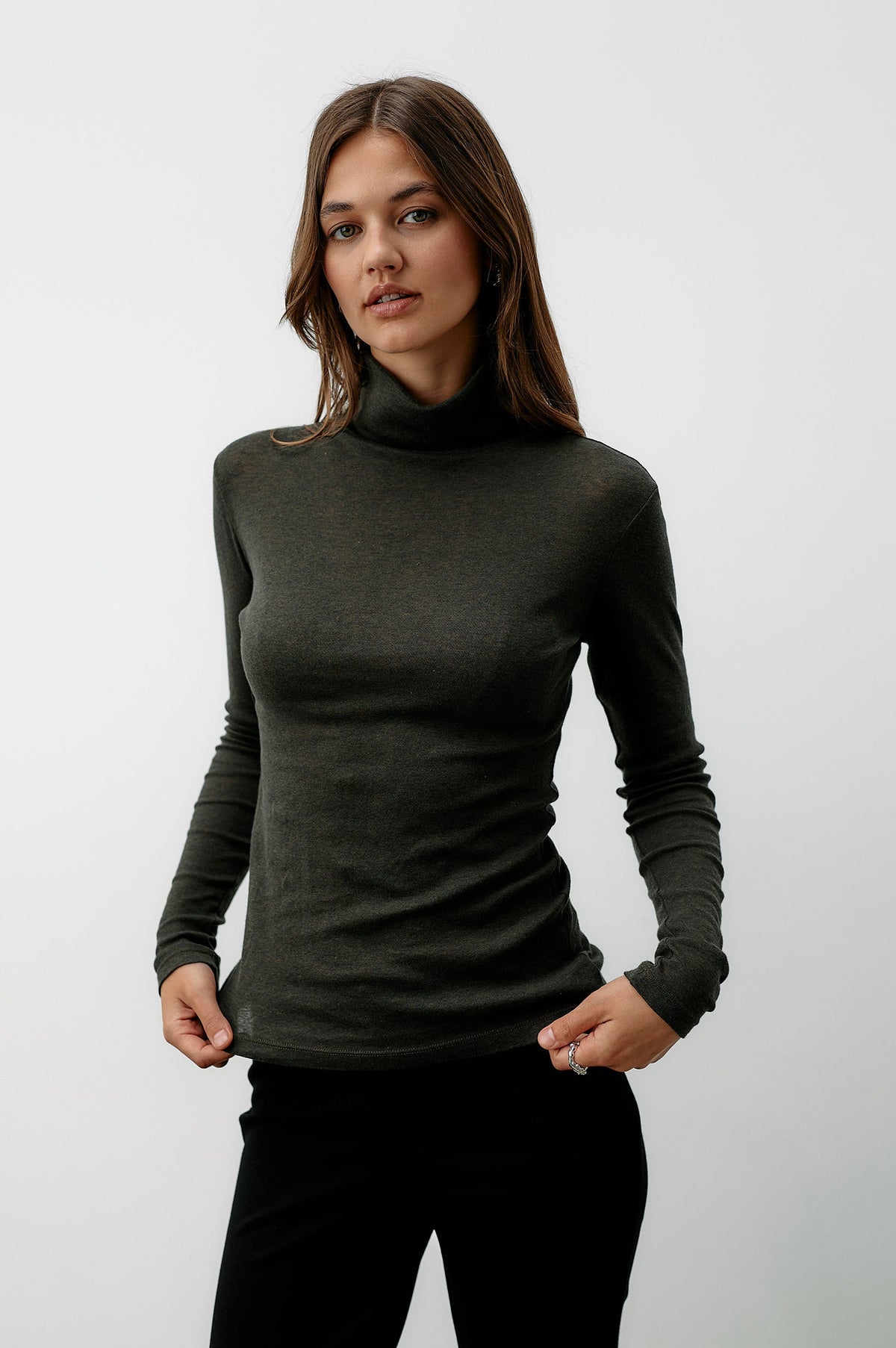 Light Cotton Tube Neck - olive melange
