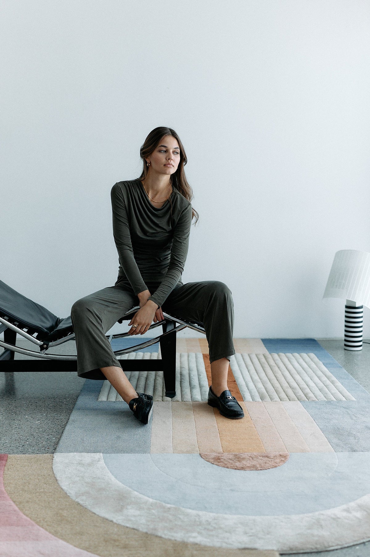 Cupro High Waist Pants - dusty olive
