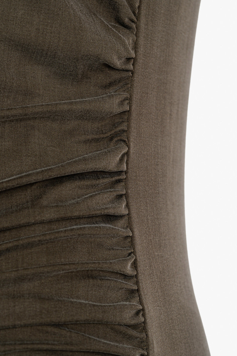 Cupro Draped Long Sleeve - dusty olive